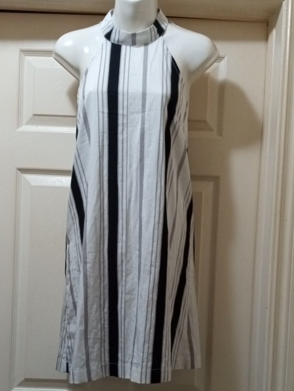 YOINS Premium Wear Black & White Striped Halter Mini Dress